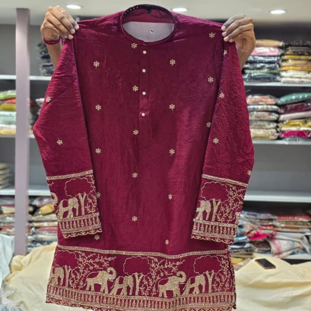 Deep Maroon/Burgundy with Gold accents Kurta