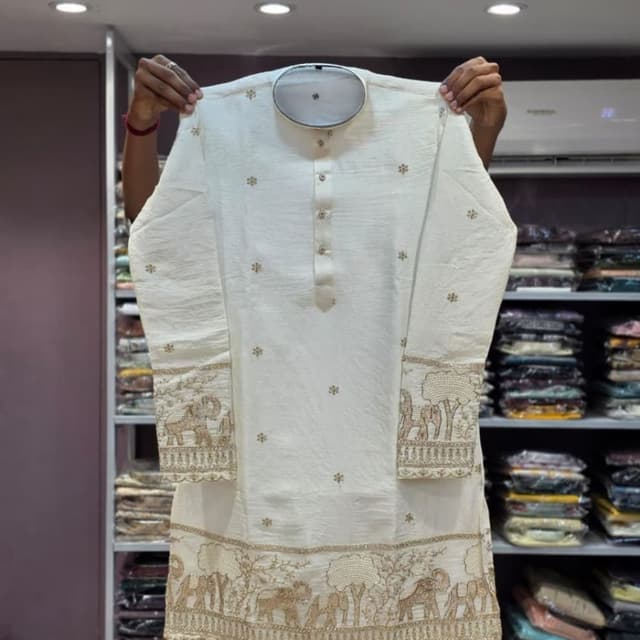 Off-white base with gold embroidery Kurta