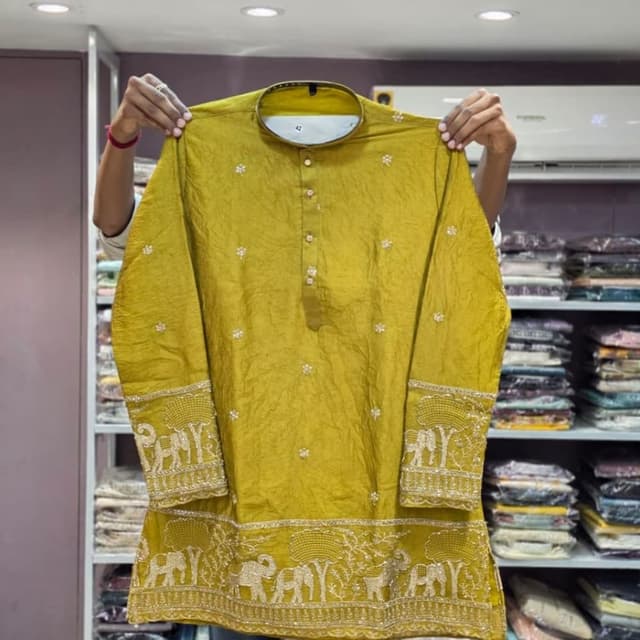 Olive Green with Gold/Metallic embroidery Kurta