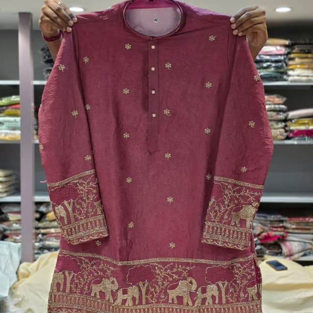 Deep maroon/wine with gold accents Kurta