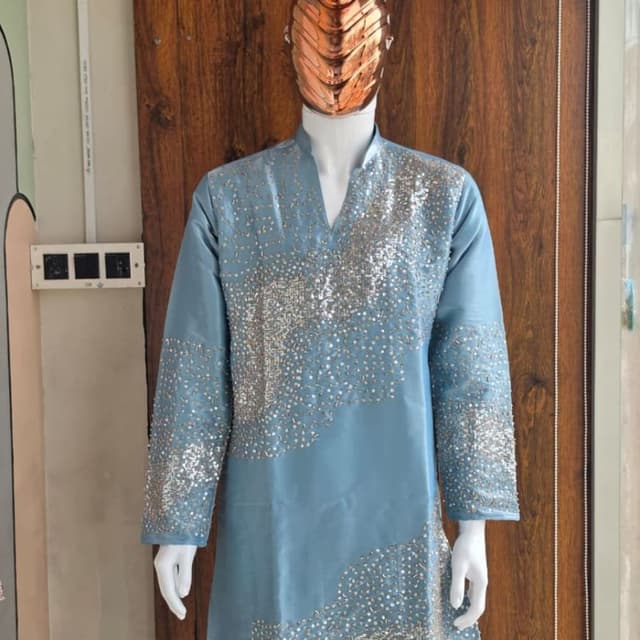 Powder blue with silver embellishments Kurta