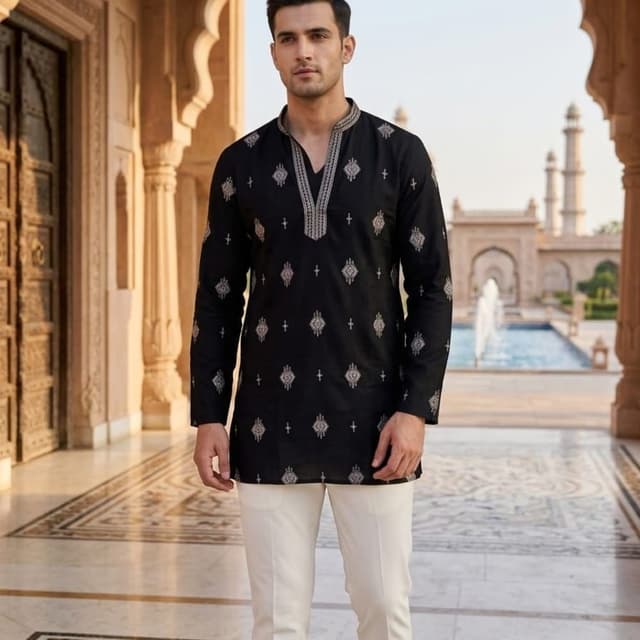 Black with silver-grey embroidery Kurta