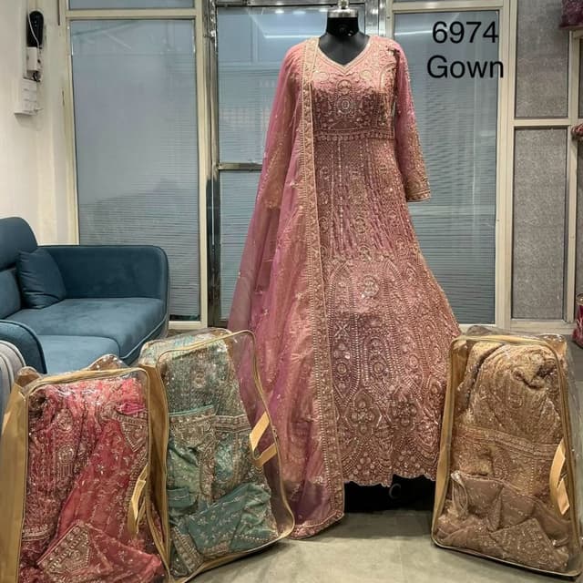 Dusty Pink, Rose Gold Anarkali Suit