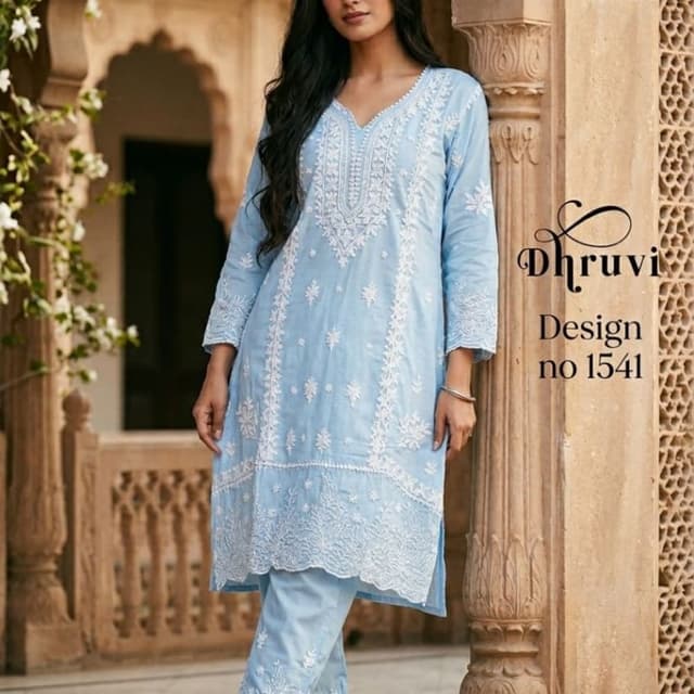 Light blue and white Kurta Set