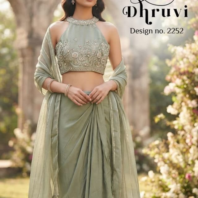 Sage green, muted olive Lehenga Choli with Dupatta