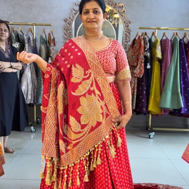Vibrant Red and Gold Lehenga Choli