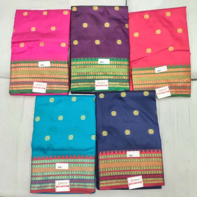 Pink, Purple, Deep Blue, Turquoise, Green, Gold Saree