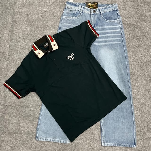 Black, Blue, Red, Green, White Polo shirt and jeans set