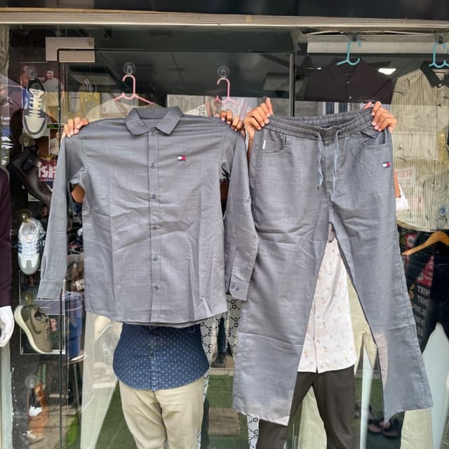 Solid Grey Shirt and Trousers Set