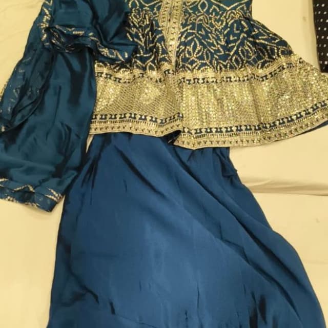 Teal Blue and Gold Lehenga Choli