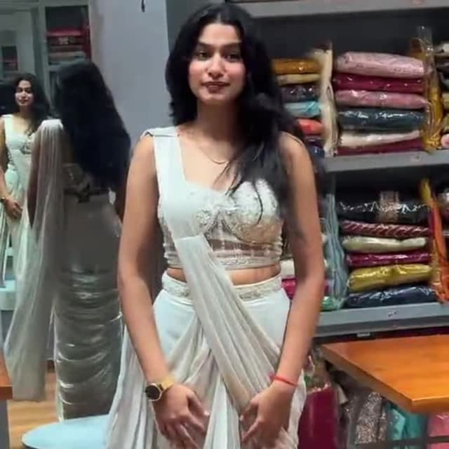 Off-white, Champagne, Cream Lehenga Saree / Indo-Western Saree