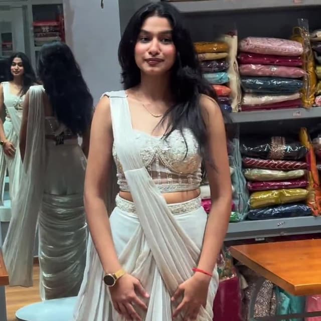 Off-white or Ivory Draped Saree or Saree Gown