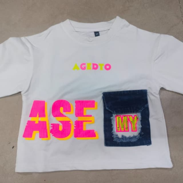 White, Neon Pink, Neon Yellow, Dark Blue T-shirt
