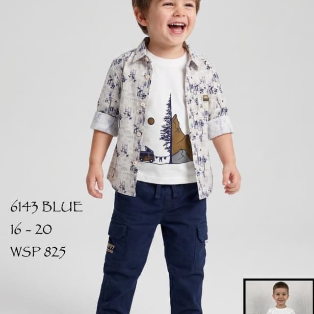 White, Navy Blue, Beige, Earth Tones Three-piece set (shirt, t-shirt, cargo pants)
