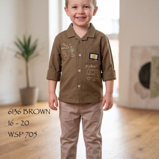 Olive brown shirt with light beige trousers Shirt and pant set