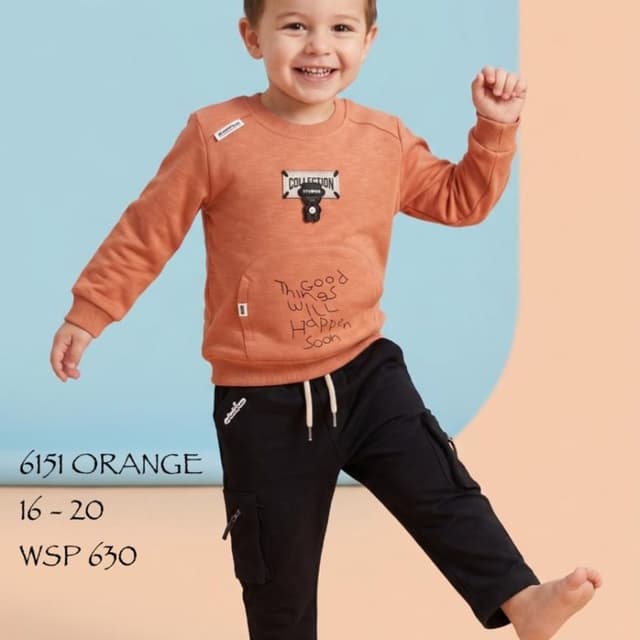 Burnt orange sweatshirt and black trousers Sweatshirt and cargo pants set