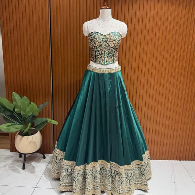 Emerald Green and Gold Lehenga Choli