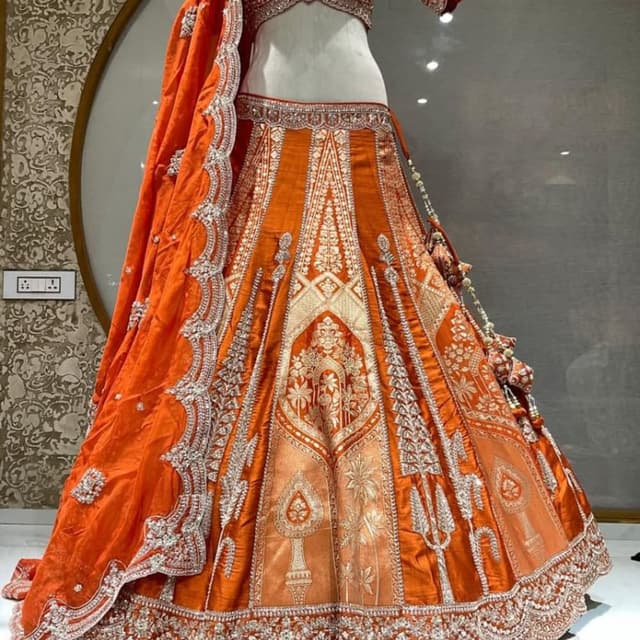 Rust orange and metallic silver Lehenga Choli