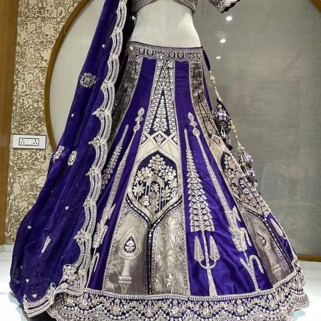 Deep royal purple and metallic silver Lehenga Choli
