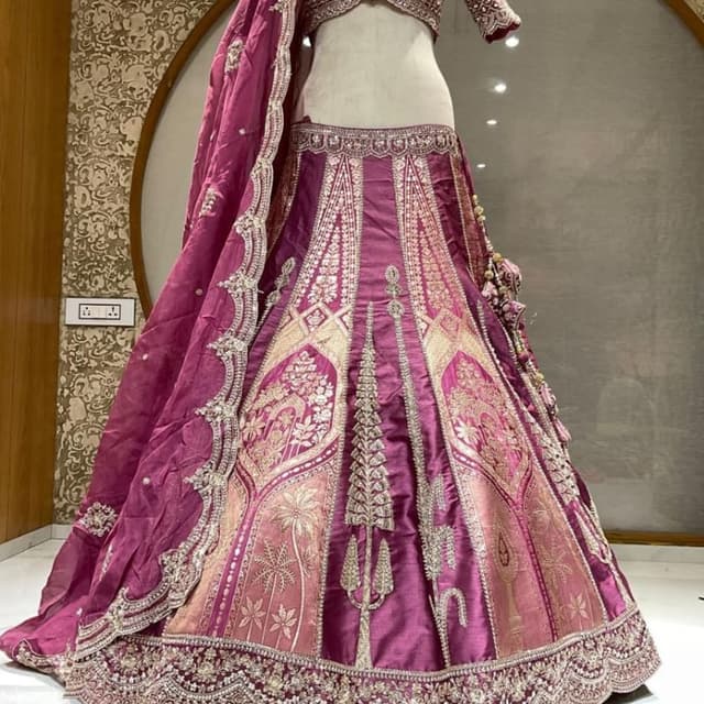Magenta, Gajari (Dusty Pink/Coral-Pink) and Silver accents Lehenga Choli