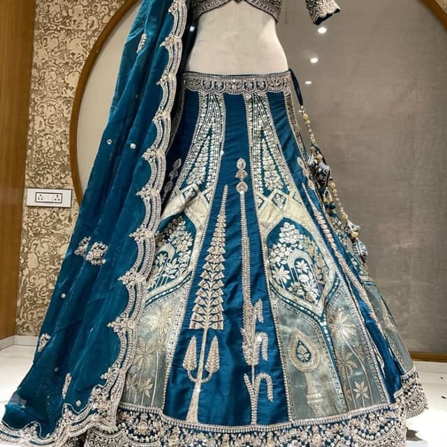 Teal Blue and Silver Lehenga Choli