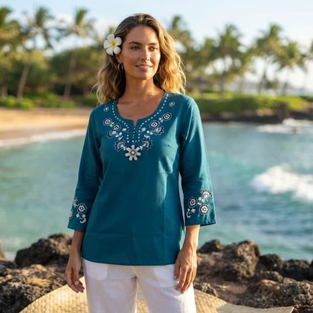 Teal, White, Silver Kurti