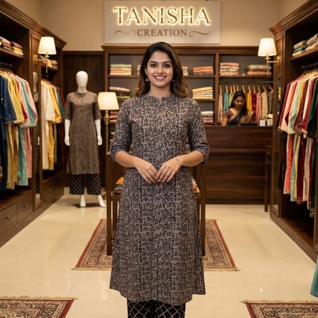 Taupe brown and black Kurti and Palazzo Set