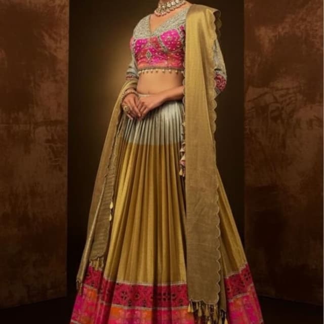 Olive Gold, Hot Pink, Orange Lehenga Choli