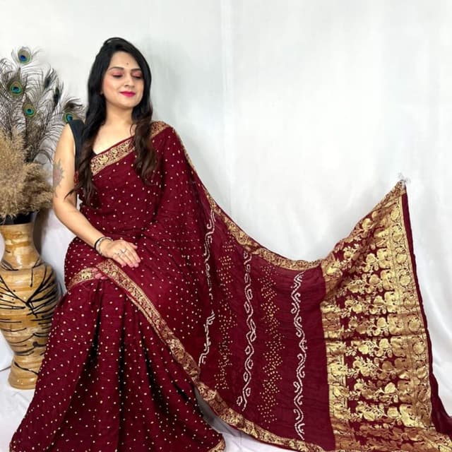 Maroon and Gold Saree