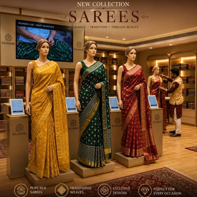 Mustard Yellow, Deep Emerald Green, Deep Maroon, Gold Saree