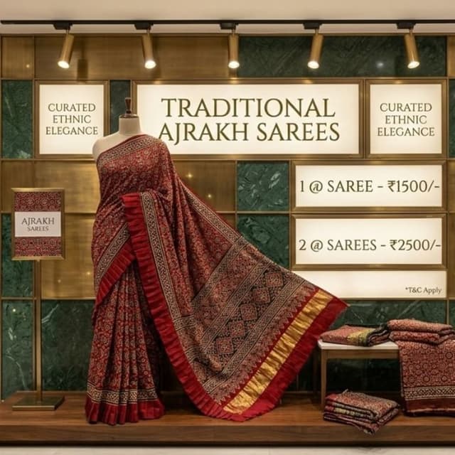 Maroon, Red, Black, Gold Saree
