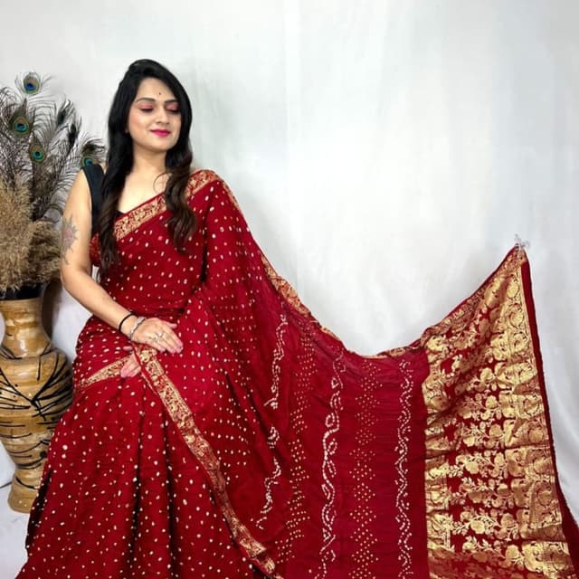 Deep Red and Gold Saree
