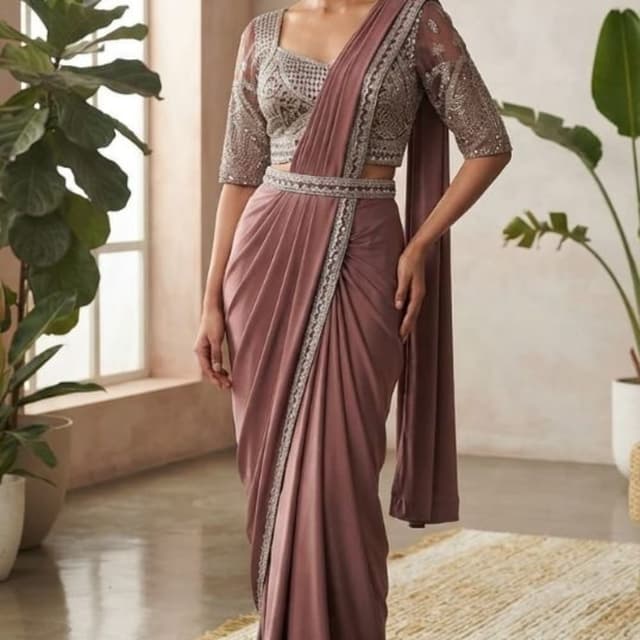 Dusty mauve, silver, grey Saree