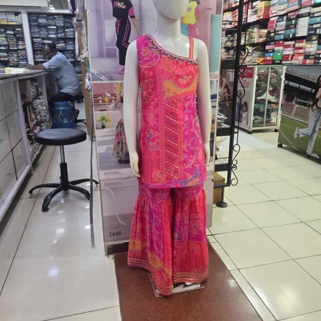 Pink, Orange, Yellow, with subtle accents Sharara Set