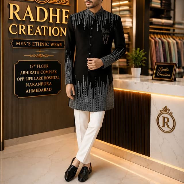 Black, White, Silver Indo-Western Sherwani