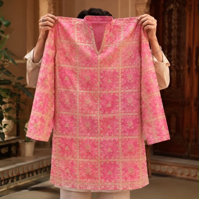 Pink, Gold, White Kurta