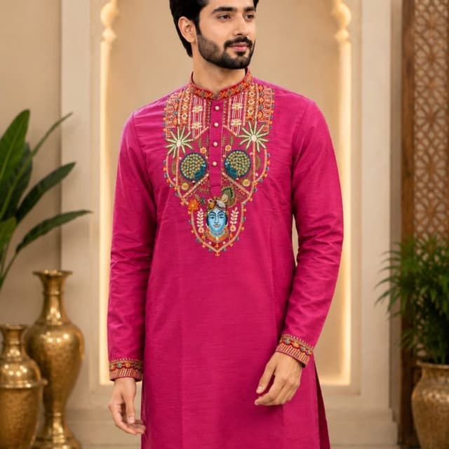 Magenta, Multi-colored embroidery Kurta