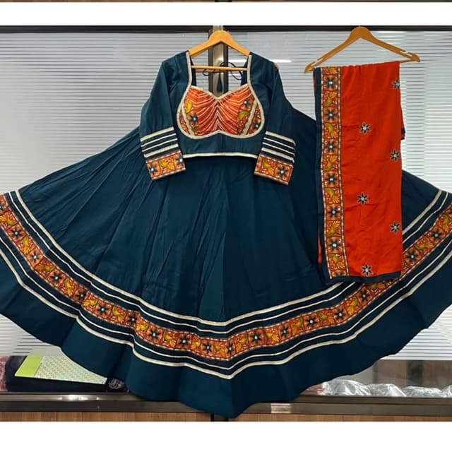 Teal, Burnt Orange, Gold Lehenga Choli