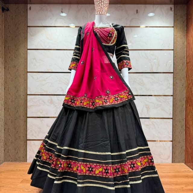 Black, Hot Pink, Gold, Green, Yellow Lehenga Choli
