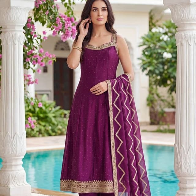 Deep Purple, Gold Salwar Kameez Set