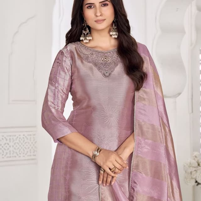 Mauve, light purple, metallic silver Salwar Kameez