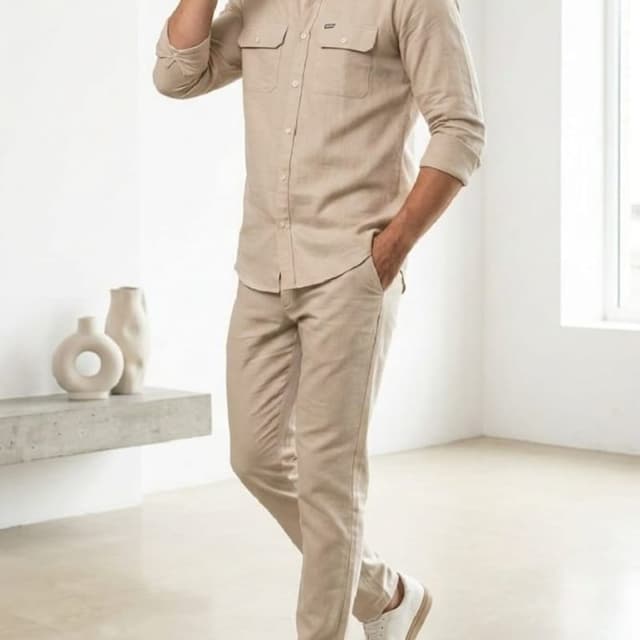 Beige, Neutral tones Shirt and Trouser set