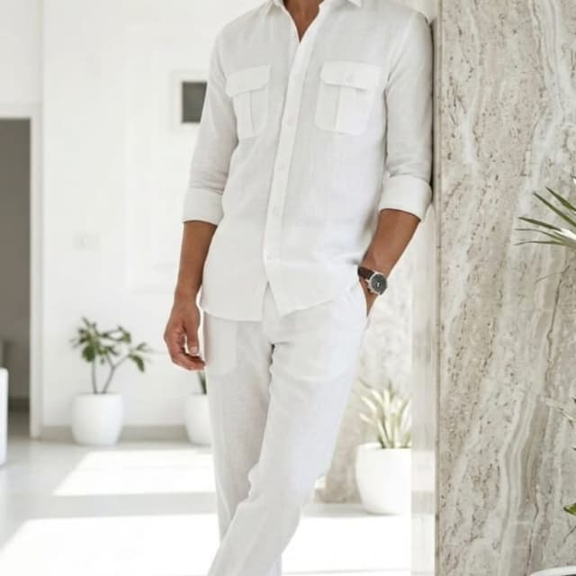 Solid White Co-ord Set (Shirt and Trousers)
