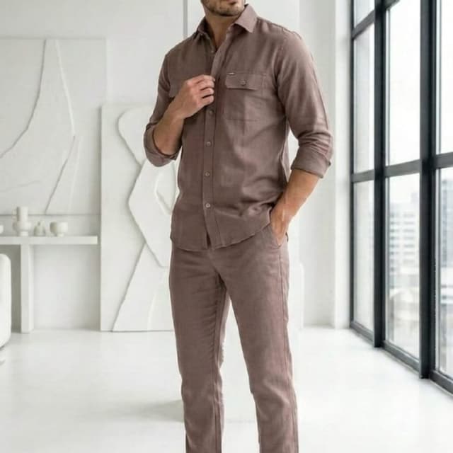 Dusty brown or taupe Co-ord set (Shirt and Trousers)