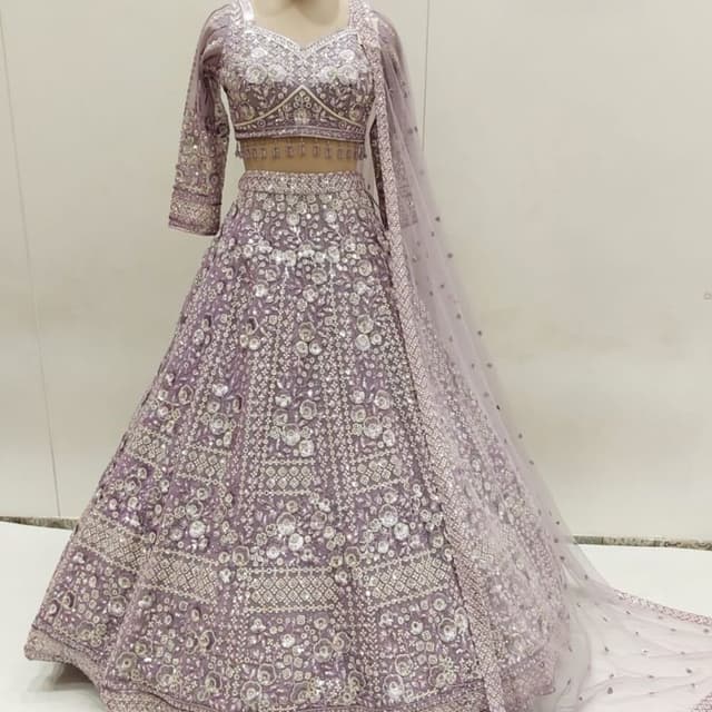 Lavender or soft lilac with silver metallic accents Lehenga Choli