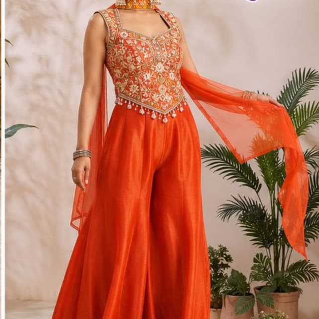 Vibrant orange Jumpsuit with dupatta