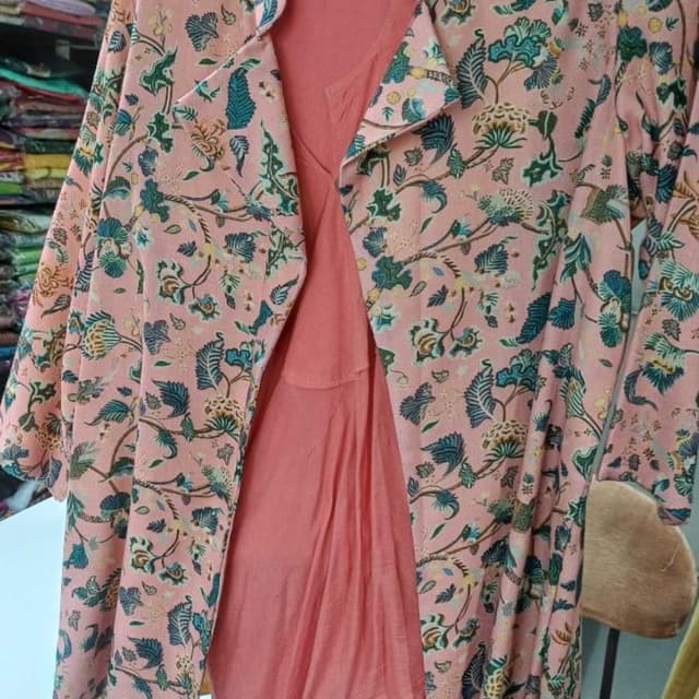 Peach, teal, green, and hints of yellow Layered Shrug/Jacket over top
