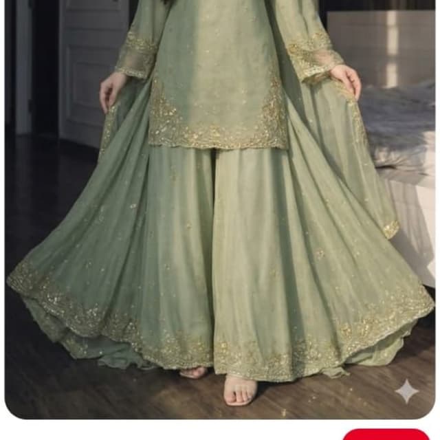 Sage Green and Gold Sharara Set