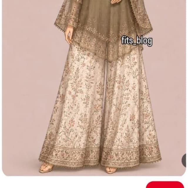 Olive green, cream, and muted floral tones Sharara Set