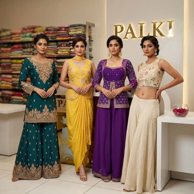 Teal, Yellow, Purple, Beige, Gold Lehenga Choli, Sharara set, Dhoti style set, Indo-Western fusion